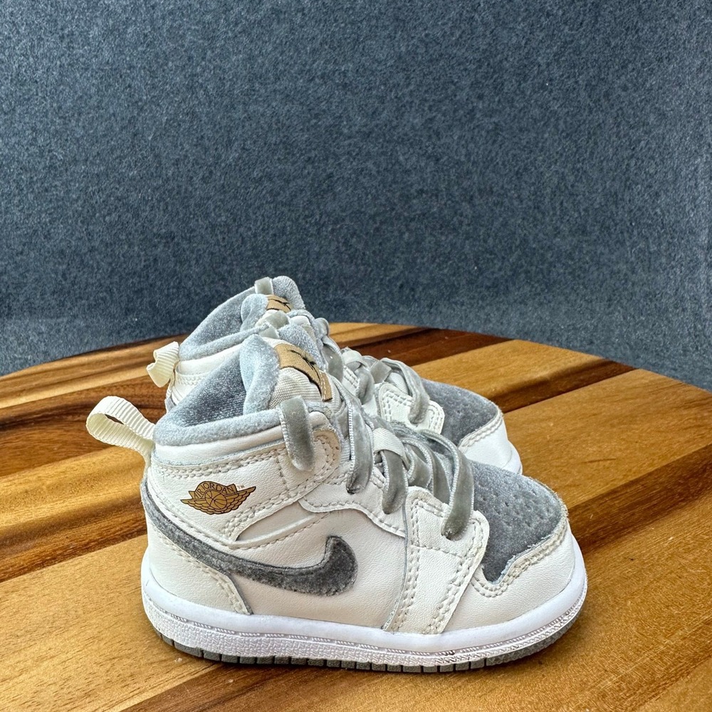 Jordan 1 Mid SE TD Velvet Pewter Grey Toddler Shoes Size 4C Ribbon FB9898-100